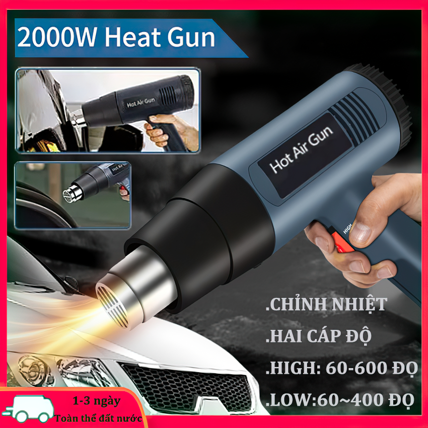 máy khò nhiệt cầm tayMáy khò nhiệt màng co 2000W Air Gun hữu ích trong công việc như hoà tan vật liệu kết dính chúng lại với nhau hay loại bỏ những vật liệu khi chúng không còn tác dụng nữa có điều chỉnh nhiệt độ