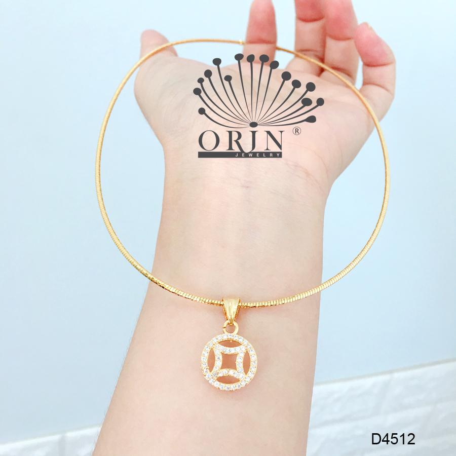 Kiềng dẻo, kiềng cổ nữ dạng nhuyễn mặt đồng hào thu hút tài lộc đính đá thiết kế cao cấp Orin D4512 - Long Tien