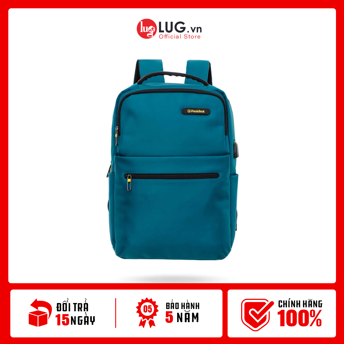Balo Laptop 14inches Tích Hợp Cổng Sạc USB Thương Hiệu President Nhật Bản P9081 Tặng Túi Trùm Balo