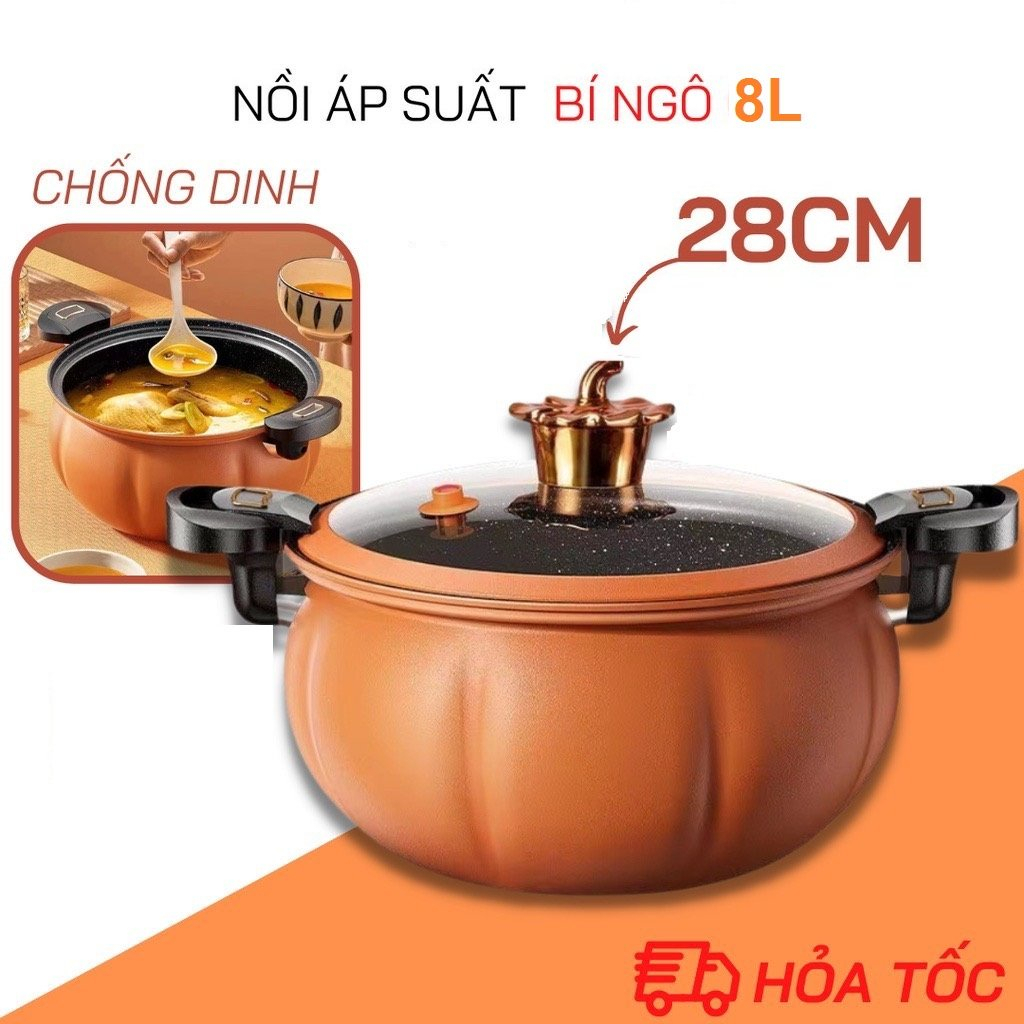 Nồi áp suất bí ngô 8l thông minh, nồi hầm 4in1 đa năng, nồi hầm gà, cháo - nồi chiên, xào, nấu lẩu, nấu cơm tiện dụng