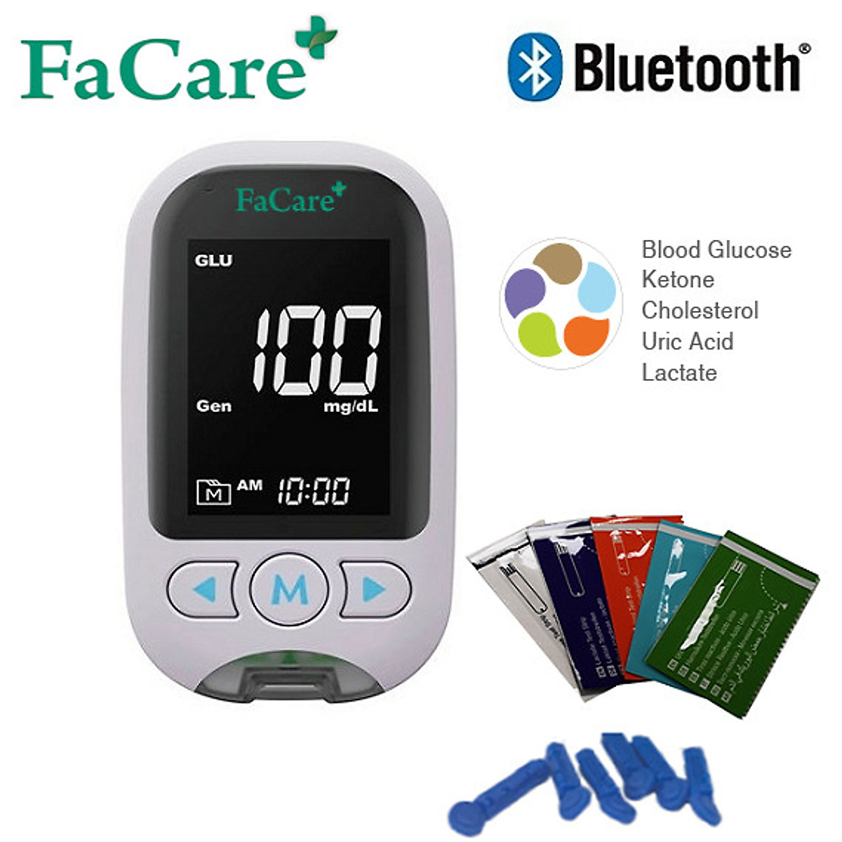 Máy đo Đường huyết, Mỡ máu, AxitUric 5 trong 1 Facare FC-M168 TD-4216