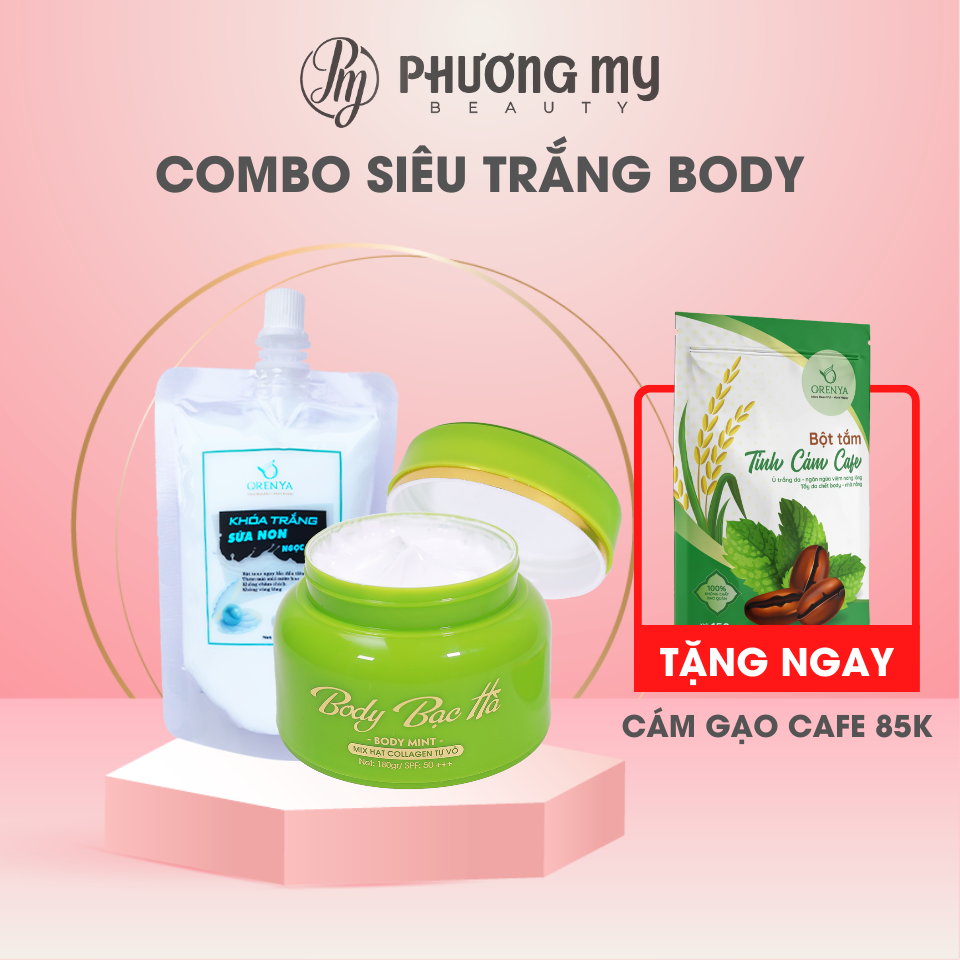 Kem body bạc hà + khóa trắng ủ trắng da sữa non ngọc trai tặng cám gạo cà phê - phuongmy beauty