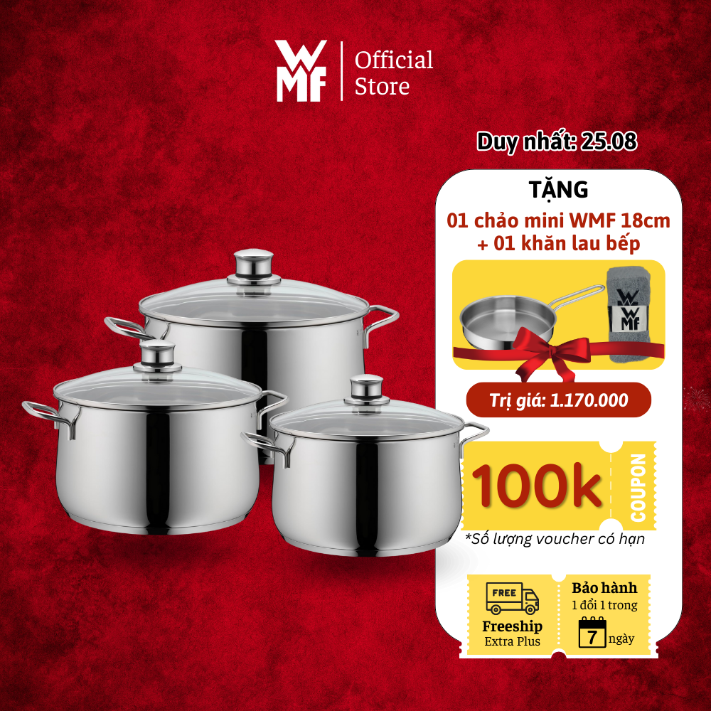 Bộ nồi wmf diadem plus 3 món cookware set chất liệu thép không gỉ cao cấp - 0730036040