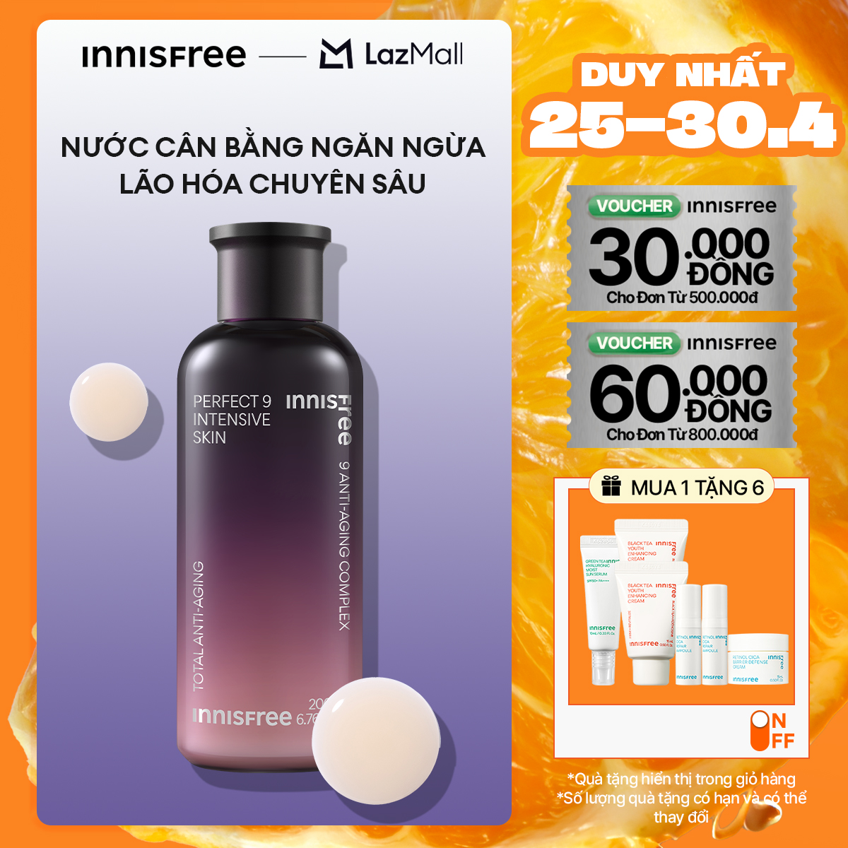 Nước cân bằng ngăn ngừa lão hóa chuyên sâu INNISFREE Perfect 9 Intensive Skin