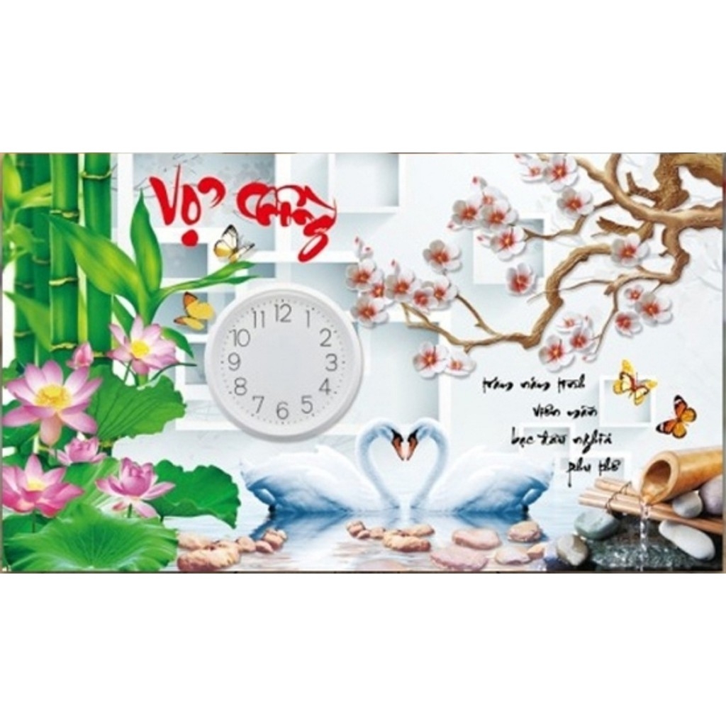 Tranh thêu 3d đồng hồ vợ chồng 60x38cm