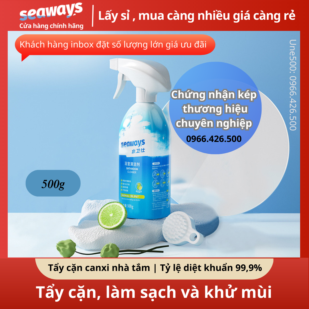 Tẩy cặn canxi seaways chai 500ml - tẩy cặn canxi nhà tắm