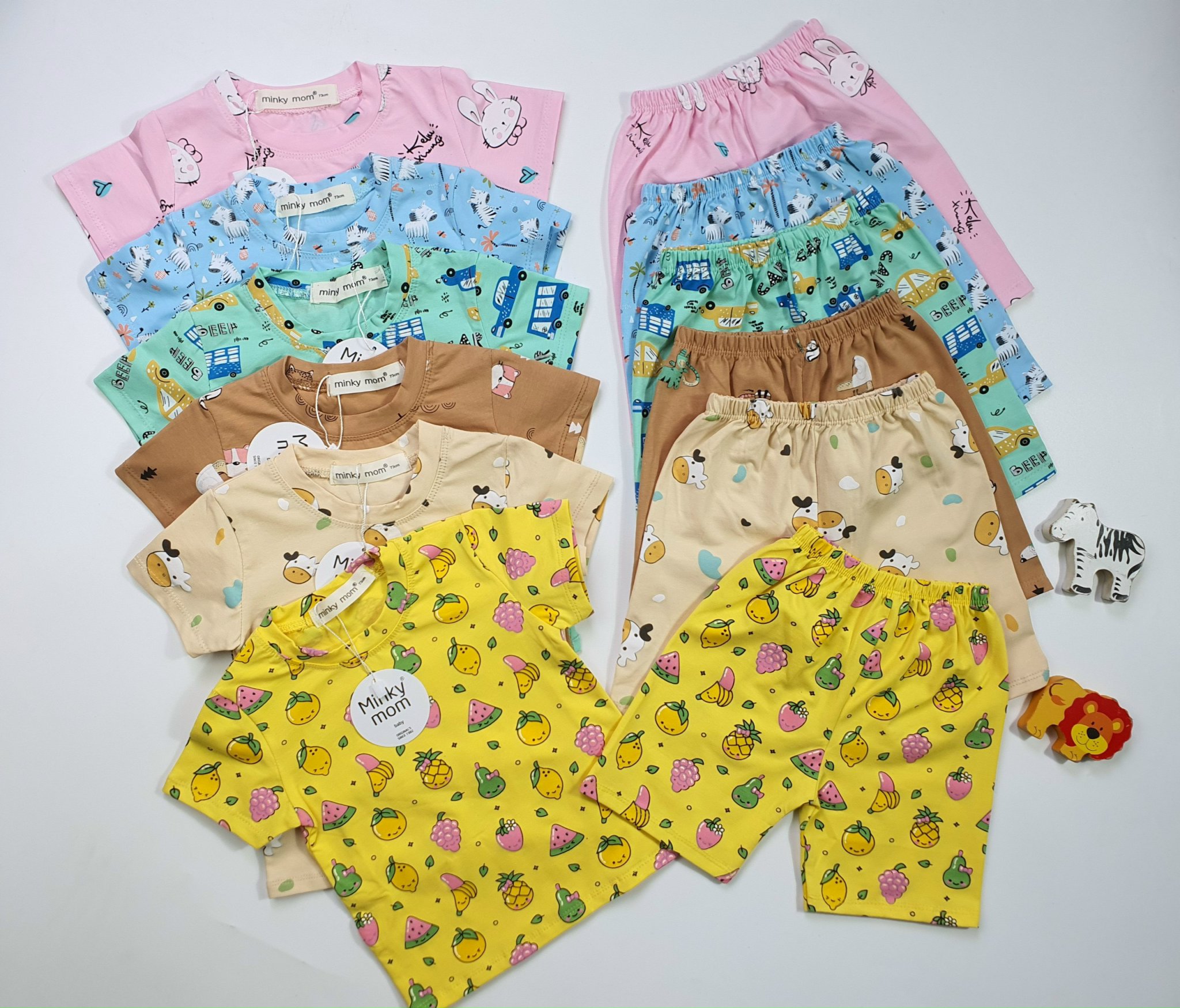 Đồ Bộ Trẻ Em - Bộ Cotton Cộc Tay Hàng Minky Mom In Hình Họa Tiết Bé Trai - Bé Gái 5-19kg