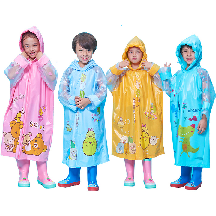Áo mưa cho bé gái và bé trai 4-10 tuổi có thể làm phồng nón trùm cao cấp hình thú đủ màu đáng yêu BBShine – AM014