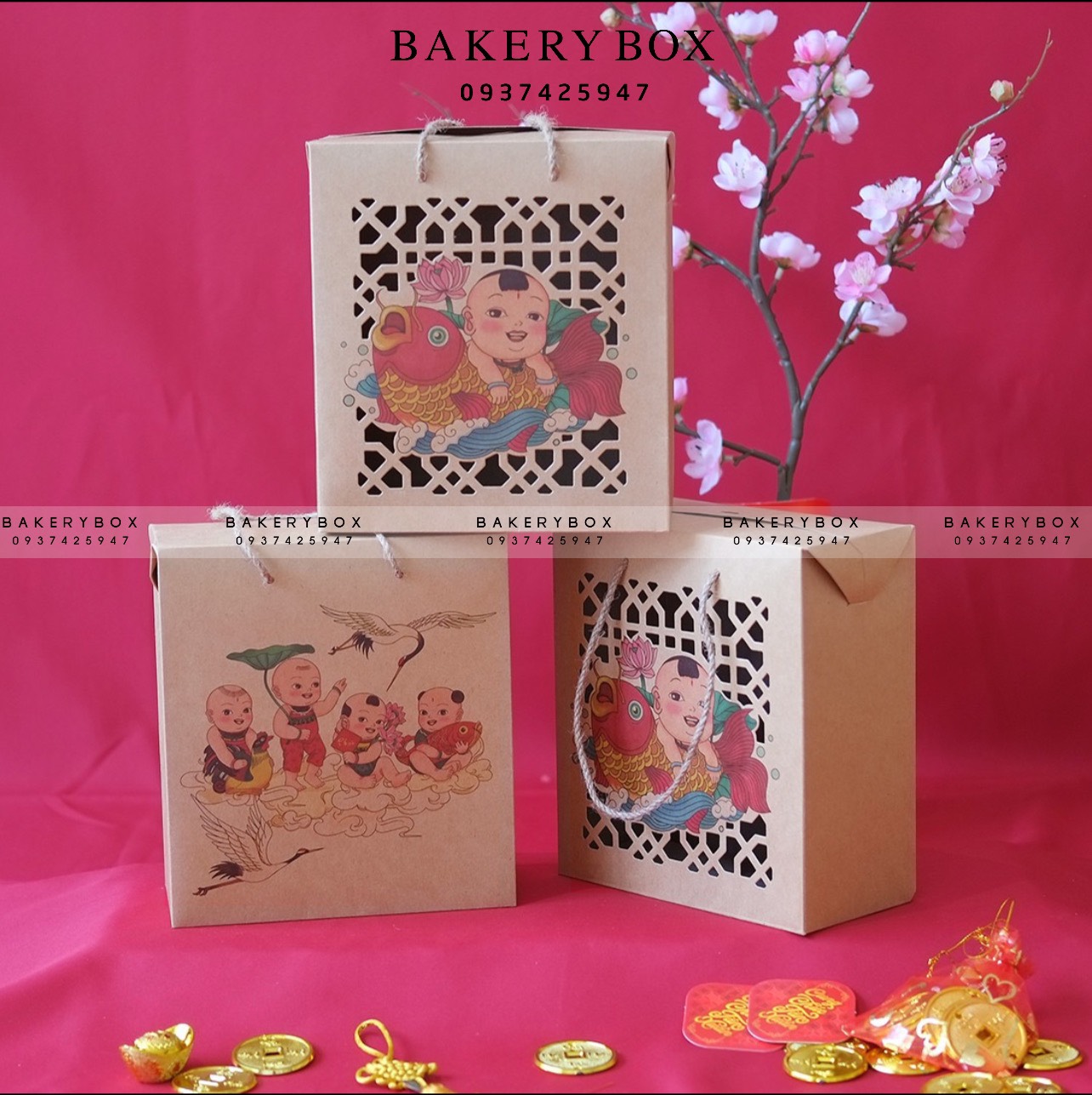 Túi hộp tết đông hồ giấy kraft size vừa