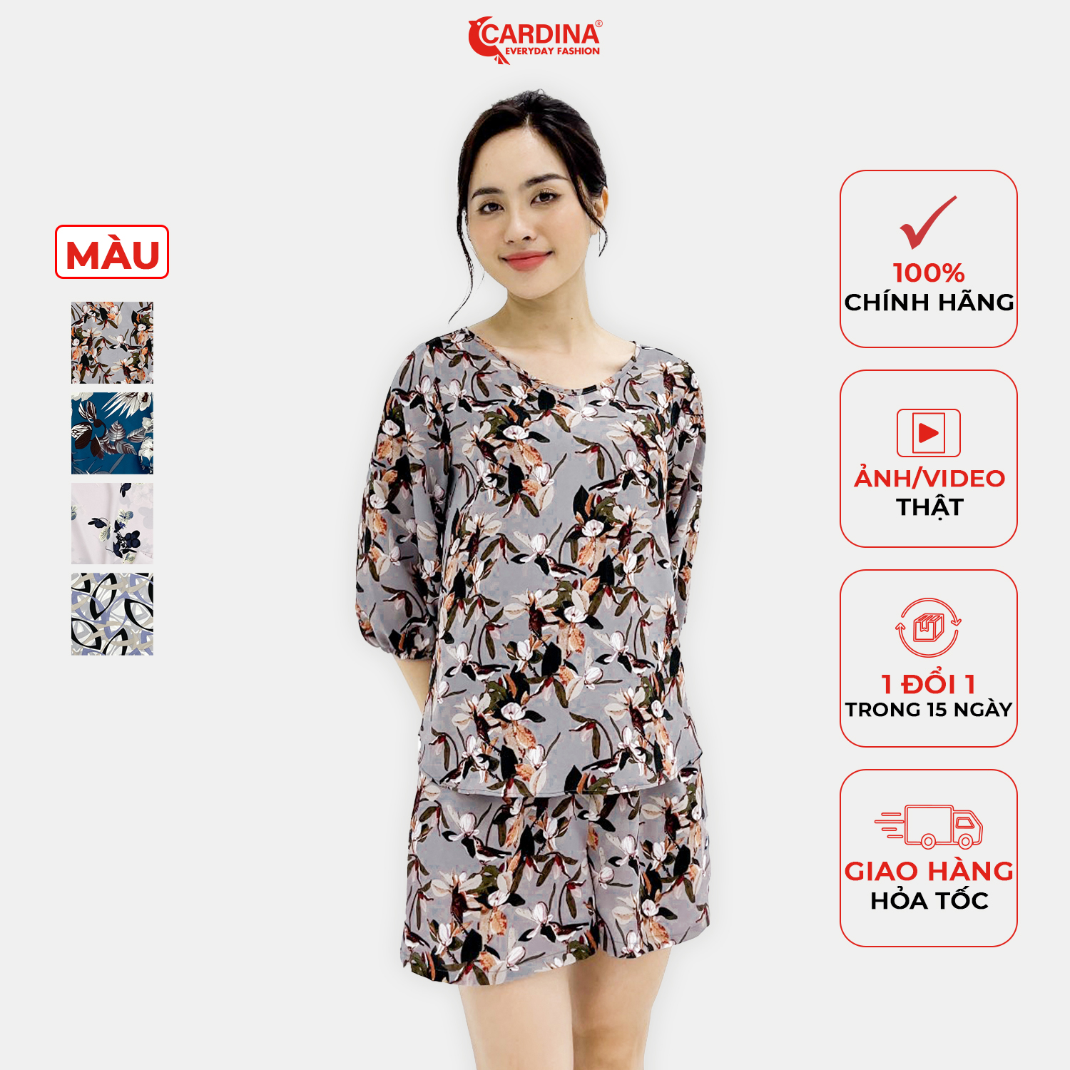 Đồ bộ nữ 𝐂𝐀𝐑𝐃𝐈𝐍𝐀 chất lụa mango cao cấp áo tay lỡ quần đùi họa tiết hoa 2mf09