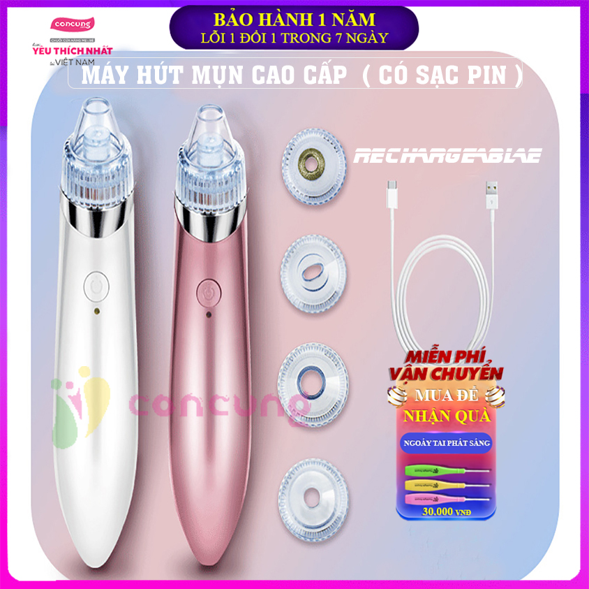 Máy hút mụn cầm tay cao cấp có sạc với 4 đầu hút chuyên dụng giúp diệt các mụn đầu đen, mụn cám, tẩy tế bào chết và mát xa mặt một cách êm ái ( Bảo hành 1 năm lỗi 1 đổi 1 trong 7 ngày )