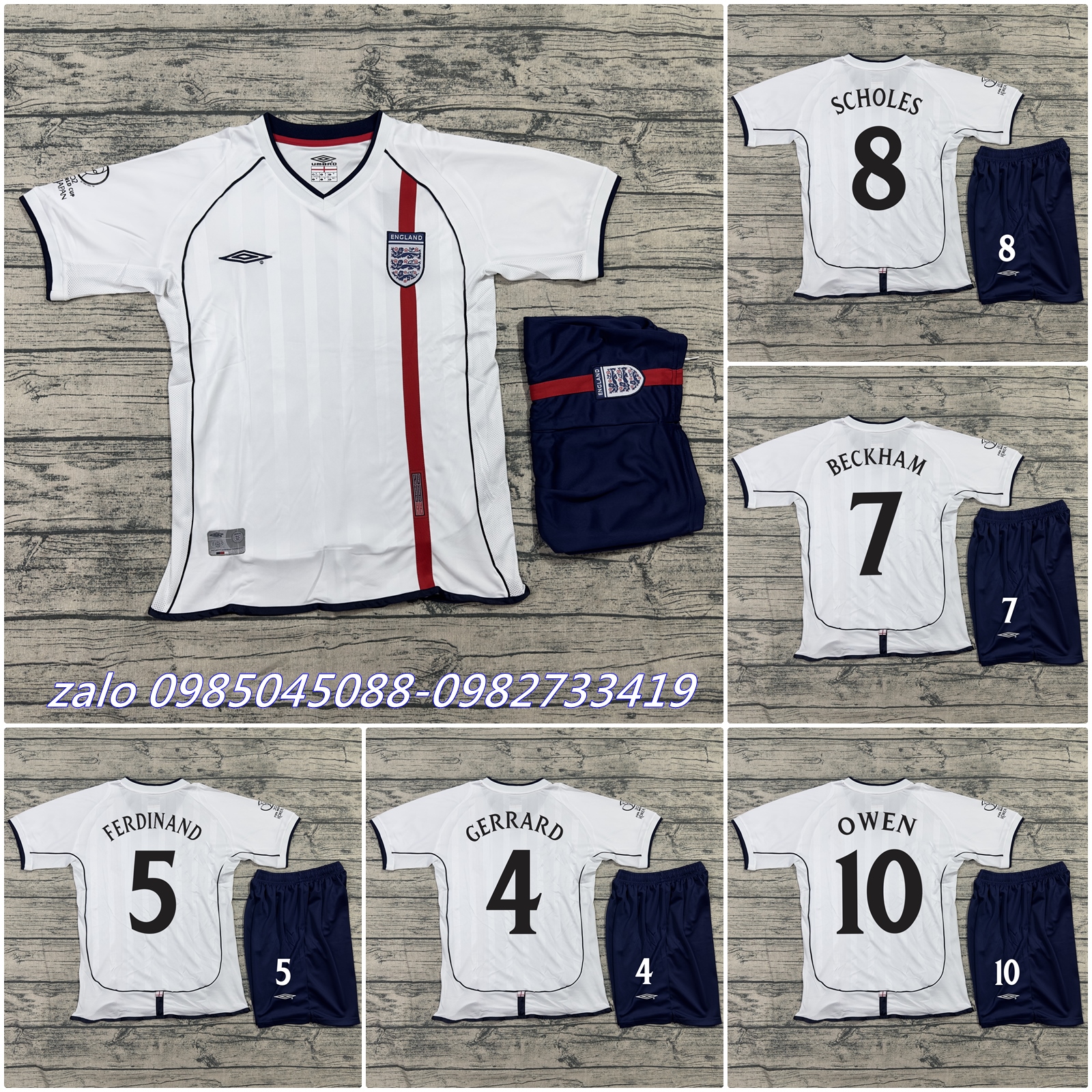 Áo Quần Bóng Đá Đội Tuyển  Anh 2002 - Chất Polyeste Gai Thái  - VẢI GAI Thái -Chuẩn Thi Đấu Quốc Tế