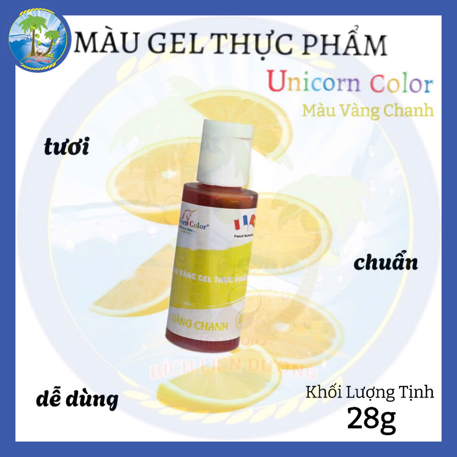 [Chai 28g] Màu vàng chanh_Màu thực phẩm dạng gel hiệu Unicorn