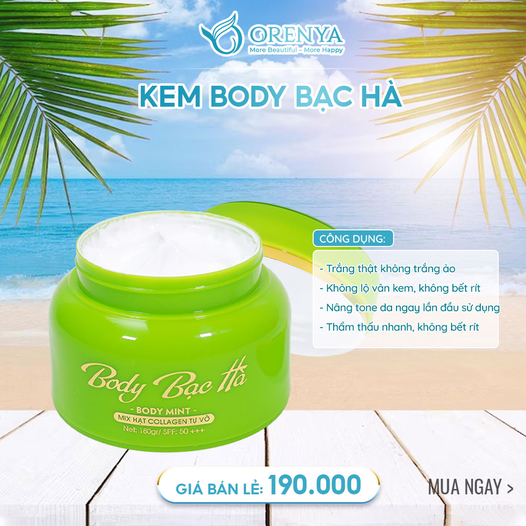 Kem Body Bạc Hà - Body Mint Dưỡng Trắng da, Thơm Body, thấm nhanh, không bết dít 180ml