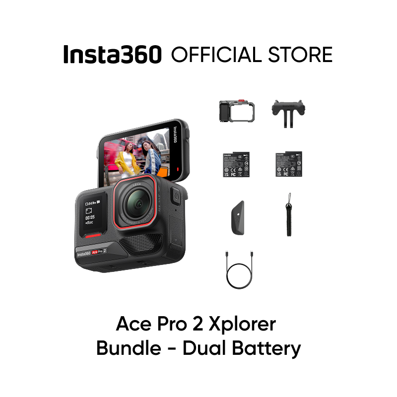 Insta360 Ace Pro 2 Dual Battery Xplorer Bundle - 8K Waterproof Action Camera Co-Engineered with Leica, 1/1.3" Sensor, Dual AI Chip, Leading Low Light, Superior Audio, Flip Screen & AI Editing for Vlogs, Motorcycling & More