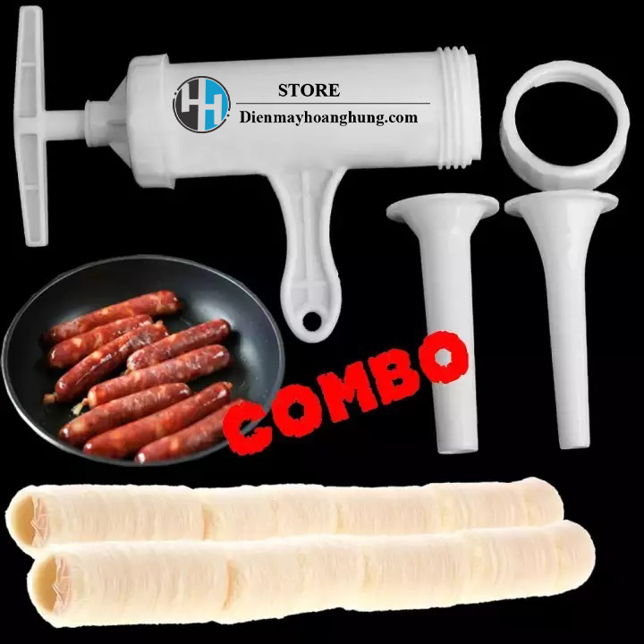 Combo 1 Bộ dụng cụ nhồi xúc xích, lạp xưởng, dồi sụn + 02 cuộn vỏ Collagen phi 24 chuẩn Loại 1 NDX Viscofan