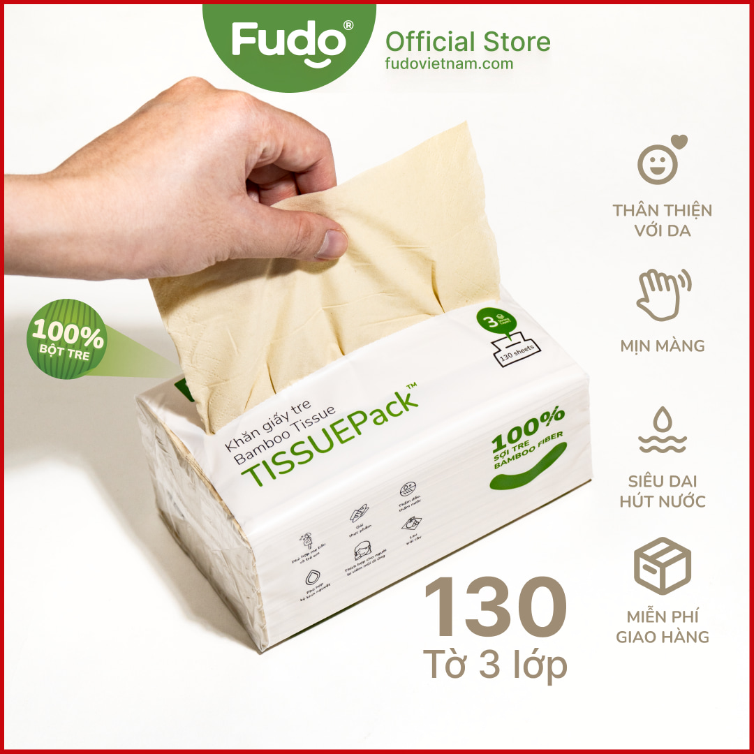Khăn giấy khô Fudo® TISSUEPack™ từ sợi tre - Gói 130 tờ