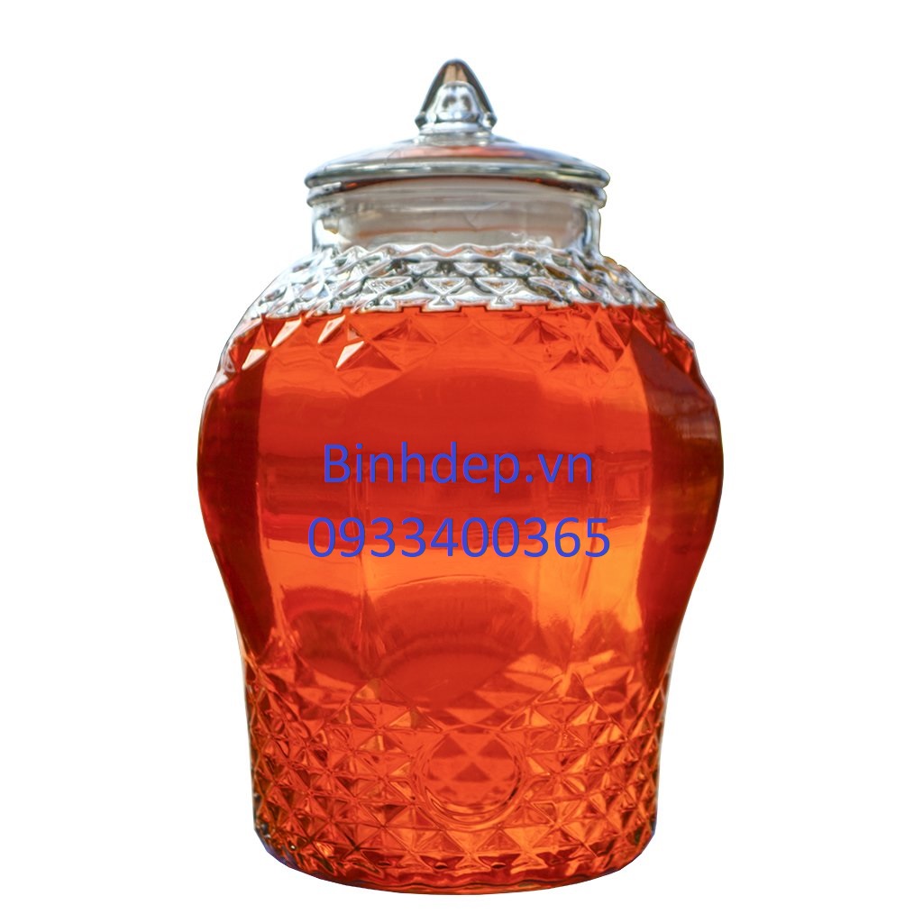 Bình ngâm rượu thuỷ tinh 6 lít không vòi kiểu dáng kim cương
