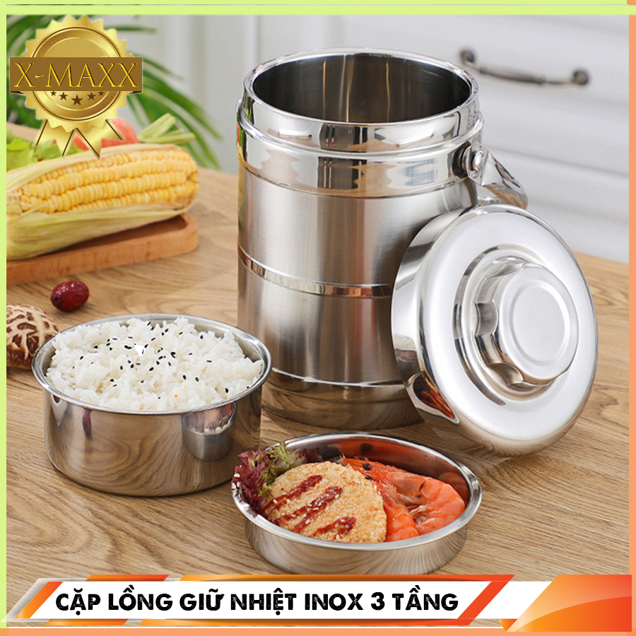 Cặp lồng giữ nhiệt inox cao cấp,cặp lồng 3 tầng để thực phẩm.Chất liệu inox 2 lớp cách nhiệt,giữ nhiệt siêu tốt