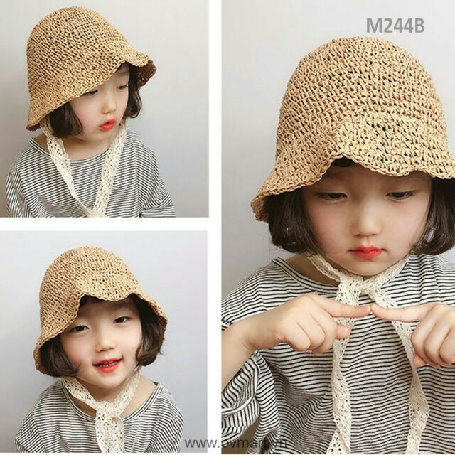 MŨ CÓI ĐI BIỂN DÂY REN CHO BÉ ( TẶNG DÂY BUỘC TÓC )