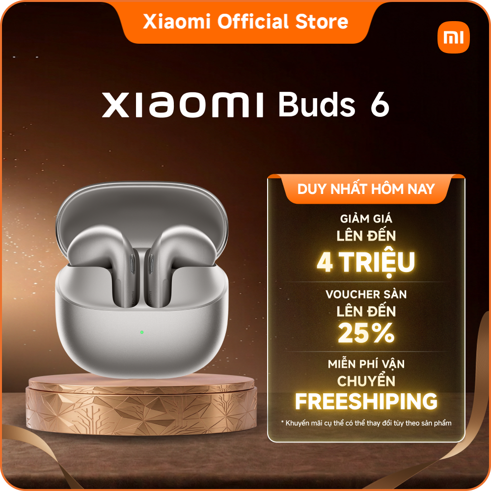 Tai nghe bluetooth Xiaomi Buds 6 | Thiết kế bán trong tai công thái học cho sự thoải mái vượt trội | Củ loa ba nam châm mạ vàng 11mm mang lại âm thanh chi tiết | Chống ồn kép được nâng cấp cho cuộc gọi và thưởng thức âm thanh