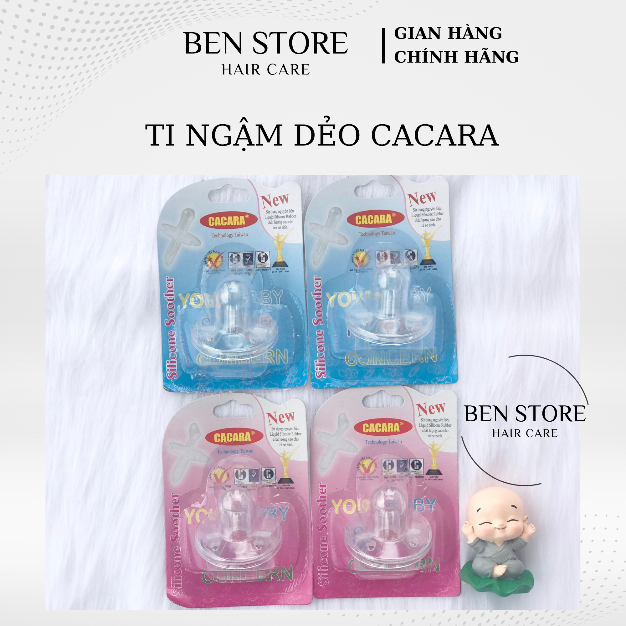 Vú ngậm dẻo CACARA, Ti ngậm siêu mềm cho bé chính hãng, có nắp đậy