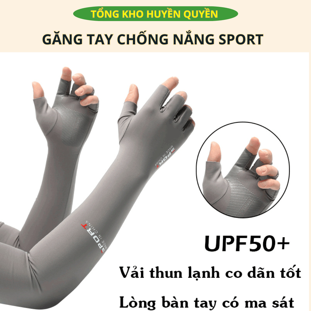 Găng Tay Chống Nắng Nam Nữ Dài SPORT, Bao Tay Chống Nắng Hở Ngón Chống Tia UV, Tất Vớ Đeo Tay Có Vân Chống Trượt