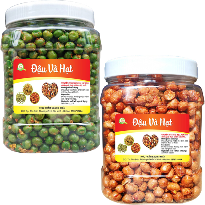 Combo 1kg gồm 2 hũ đậu hà lan và đậu phộng tỏi ớt tps loại 1 thơm ngon