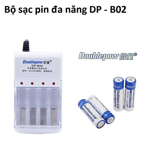 Bộ sạc pin AA tự ngắt,bộ sạc Doublepow cao cấp, Khả năng sạc: Sạc được cho các pin AA, pin AAA, pin 9V, Điện áp sạc: 5v cổng usb