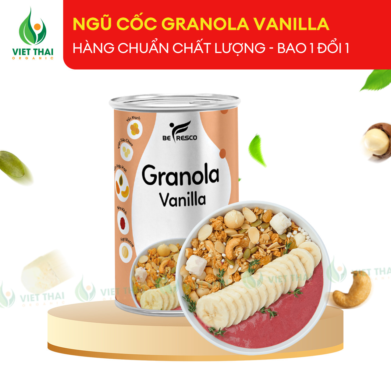Ngũ Cốc Ăn Kiêng Ăn Sáng Mix Hoa Quả Sữa Chua Giảm Cân Vanilla (300G) - Việt Thái Organic