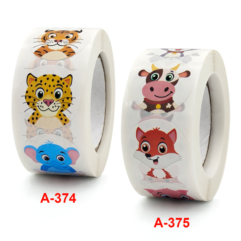 Cuộn 500 tem Sticker Hình thú dễ thương cho bé - 2.5cm