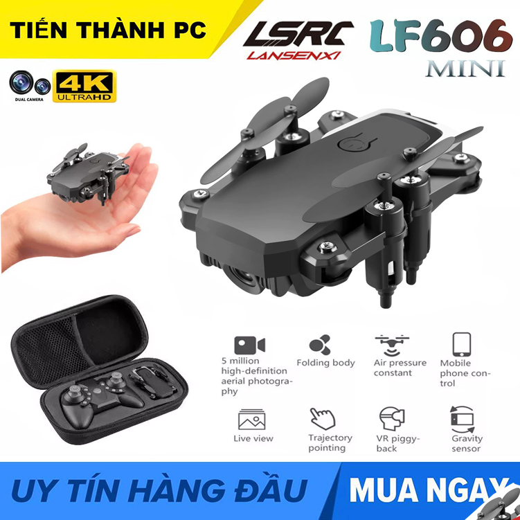 Flycam Mini LSRC LF606 RC Drone Camera 4k HD Máy bay Điều Khiển Từ Xa Truyền Ảnh Trực Tiếp Về Điện Thoại, Cách Có Thể Gấp Gọn