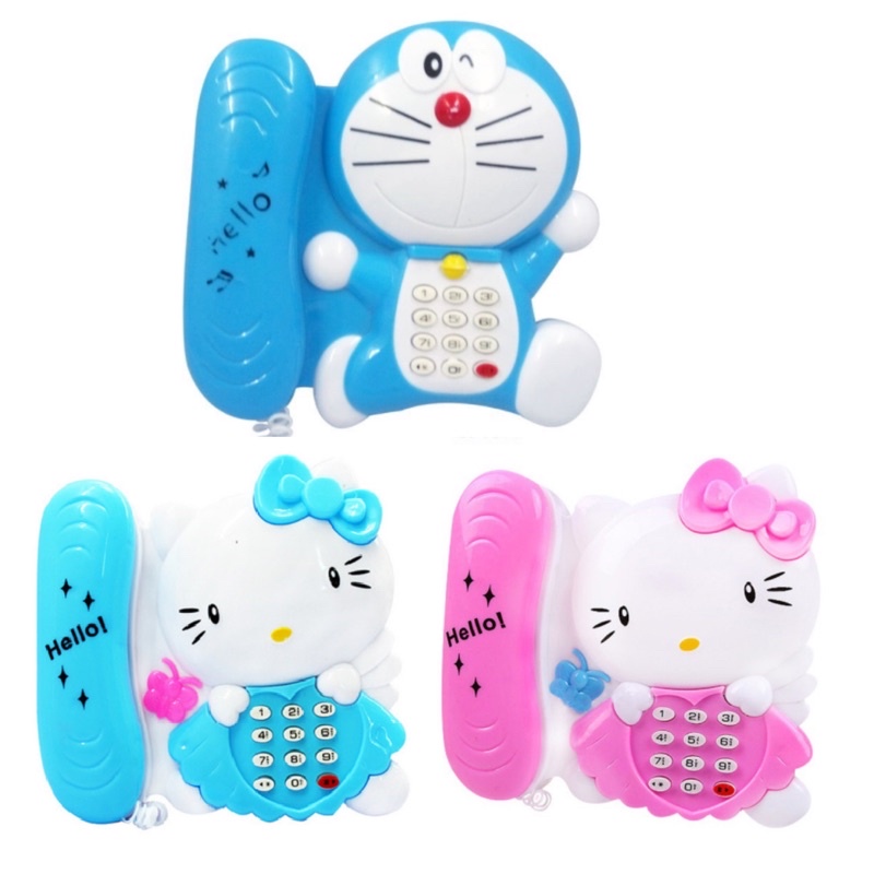 Đồ chơi điện thoại bàn mẫu doremon và hello kitty phát nhạc chạy pin cho bé