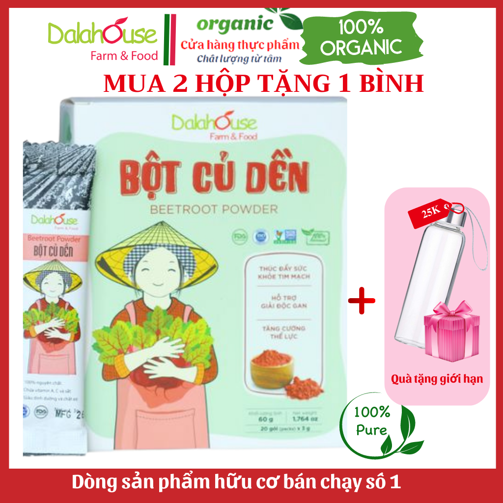 Bột Củ Dền Dalahouse - Bột Củ Dền Hữu Cơ Nguyên Chất Sấy Lạnh Dalahouse bổ máu, giảm mức cholesterol- Hộp 20 gói tiện lợi