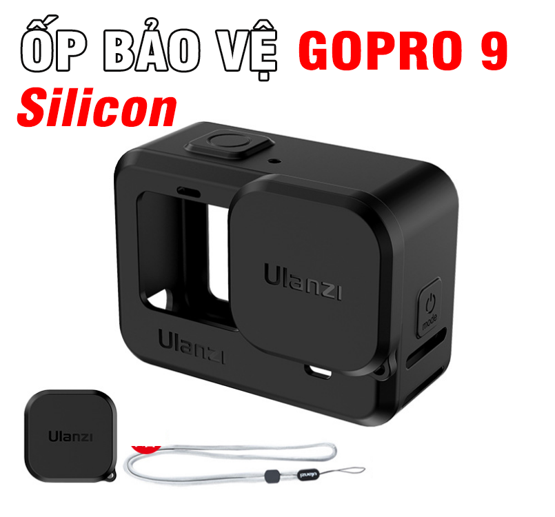 Ốp bảo vệ GoPro 9 bằng silicon có nắp che Camera và dây đeo hãng Ulanzi