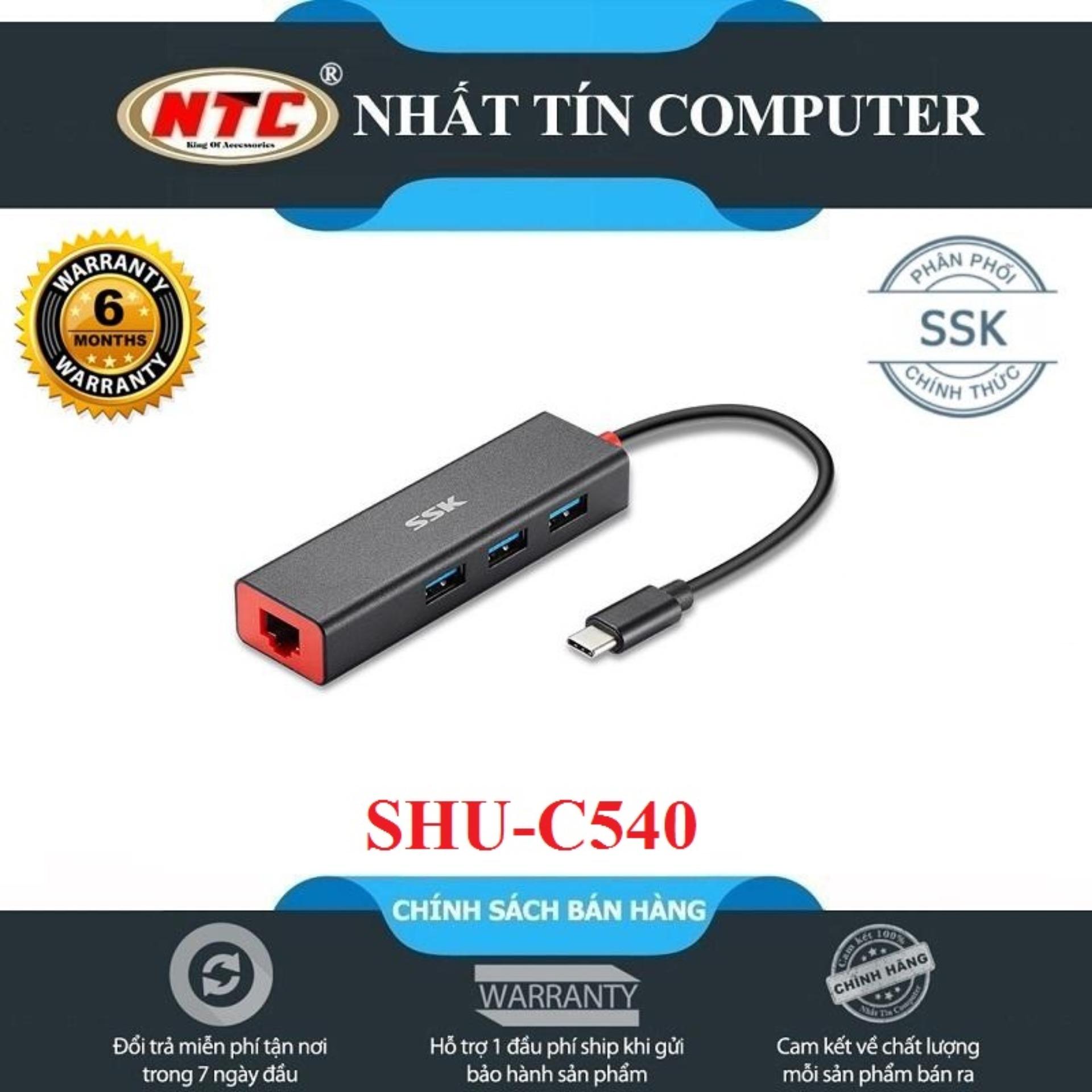 Thiết bị otg typec ra usb 3.0 ssk shu-c540 tốc độ 6gbps - hỗ trợ cổng lan rj45 1000m - nhất tín computer