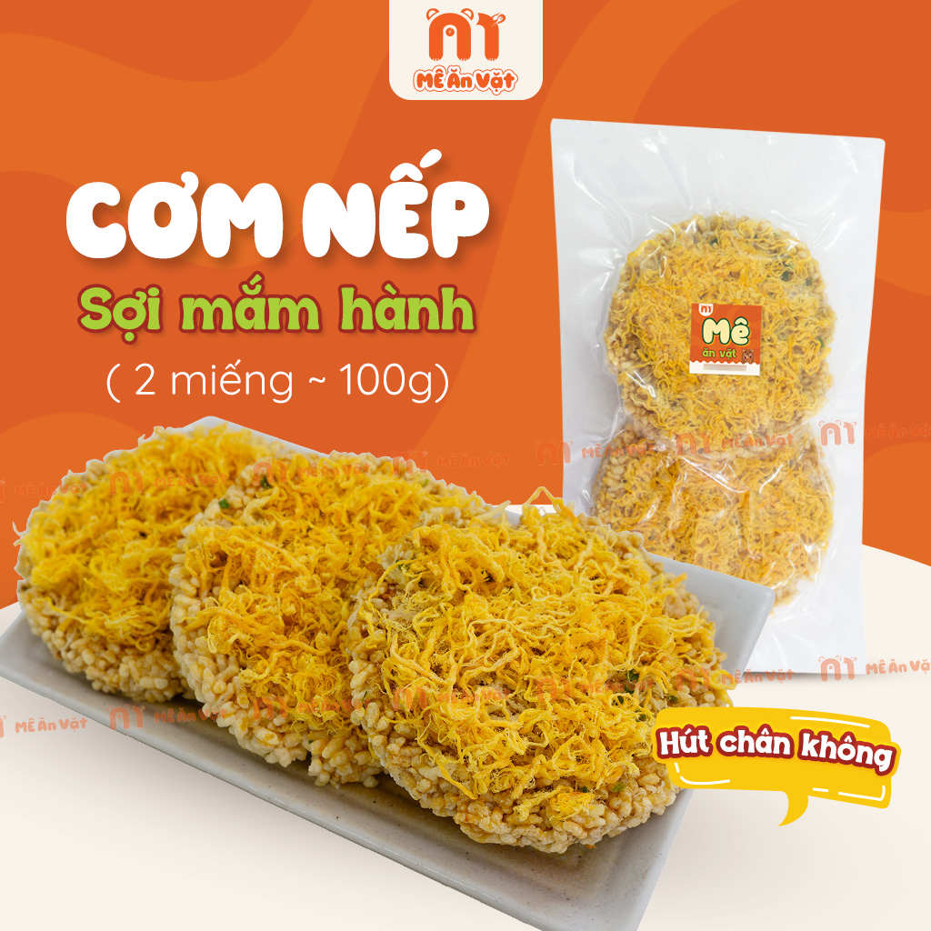 Cơm cháy chà bông sốt mắm hành Mê ăn vặt - Cơm nếp chà bông sợi - ăn vặt giòn rụm hút chân không gói