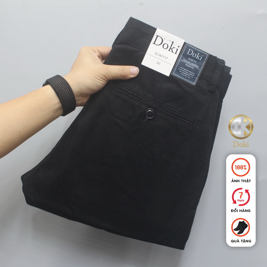 Quần Kaki Nam Doki Cao Cấp Màu Đen, Quần Kaki Dáng Ôm Đứng Chất Vải Co Giãn Dày Dặn, Không Nhăn Bai Xù - DKC-13