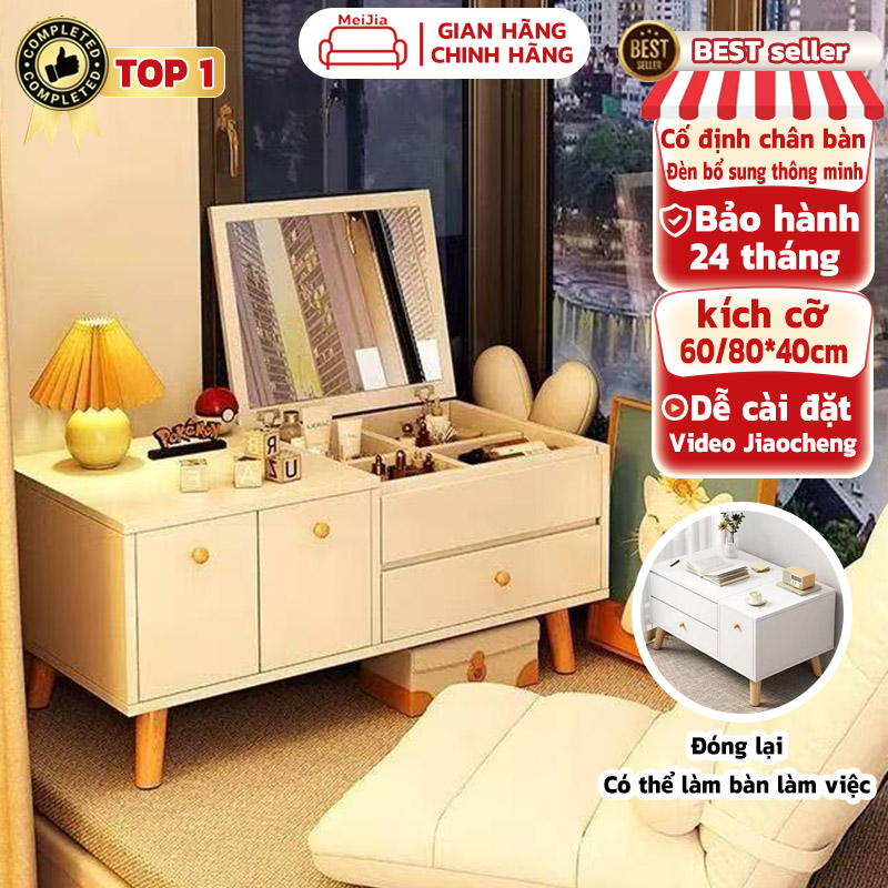  Bàn trang điểm có đèn bàn trang điểm lật có thể xếp gọn gương LED điều chỉnh độ sáng ba tầng kích thước đôi 60 80cm bàn trang điểm đa năng tại nhà 