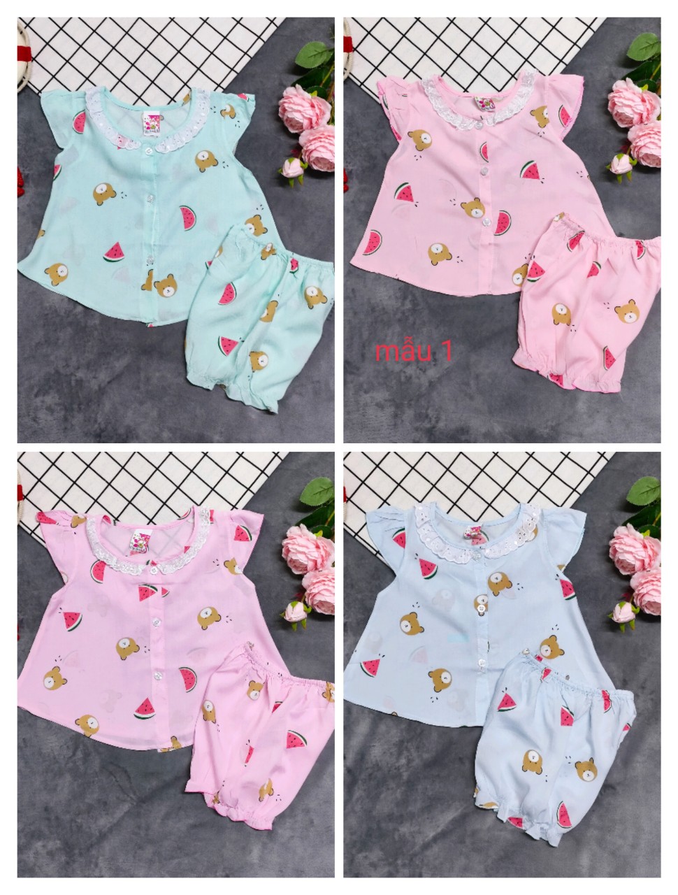 Set 4 bộ tole bé (4-9kg) (4 bộ 4 màu 4 mẫu họa tiết khác nhau không trùng)