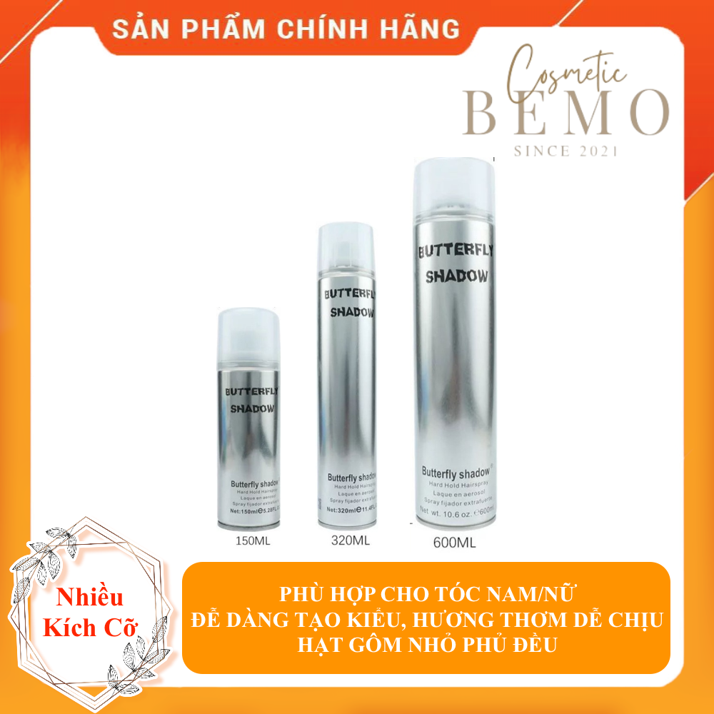 Gôm xịt tóc Butterfly Shadow 150ml 320ml 600ml, Gôm bạc giữ nếp tạo kiểu nam nữ