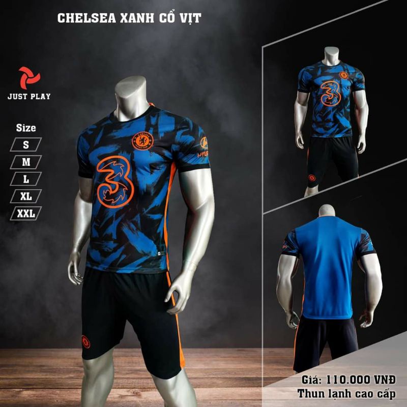 Bộ quần áo đá banh chelsea xanh đậm, áo bóng đá clb chelsea sale giảm giá 50%, vải thun lạnh cao cấp thấm hút mồ hôi