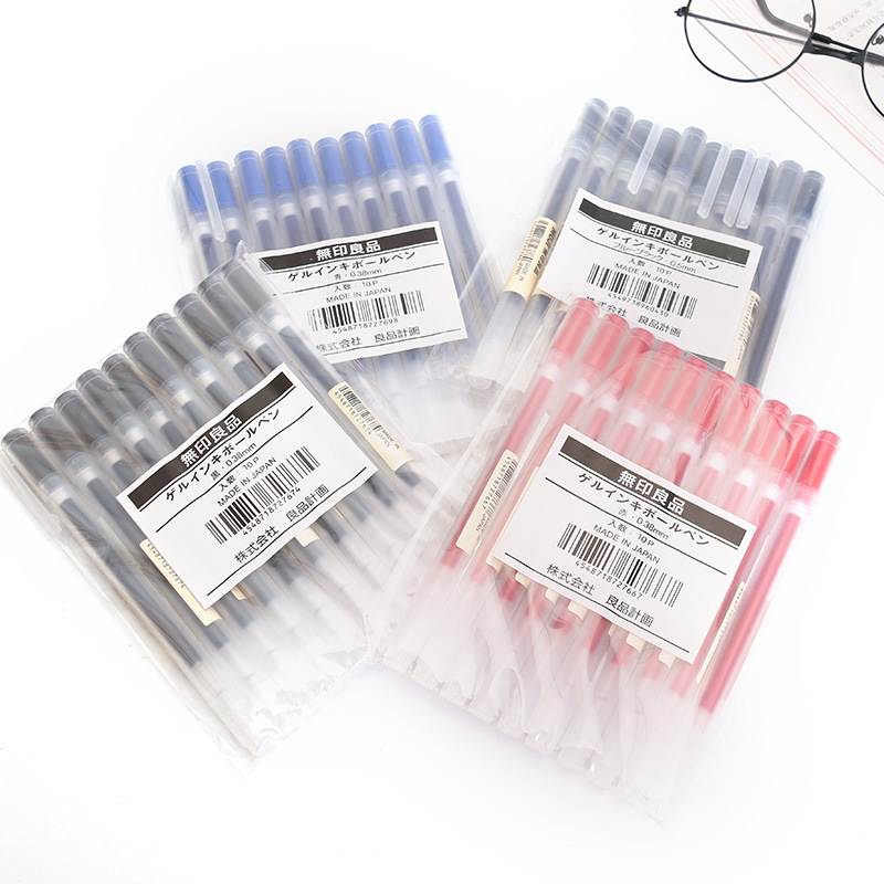 Bút gel muji Nhật Bản có nắp 0.5/0.38 đen đỏ xanh