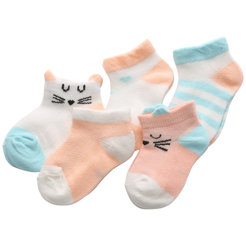 [HCM]Set 5 đôi tất lưới cổ ngắn cho bé in hình thú ngộ nghĩnh AC