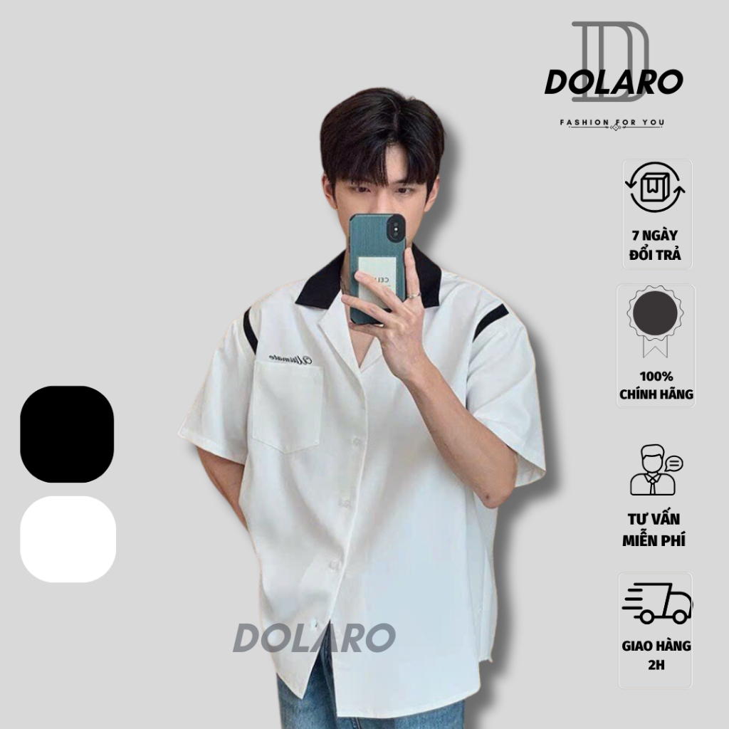 Áo sơ mi nam nữ DOLARO chất lụa mềm mịn, thoáng mát, sơ mi phối màu unisex dáng rộng