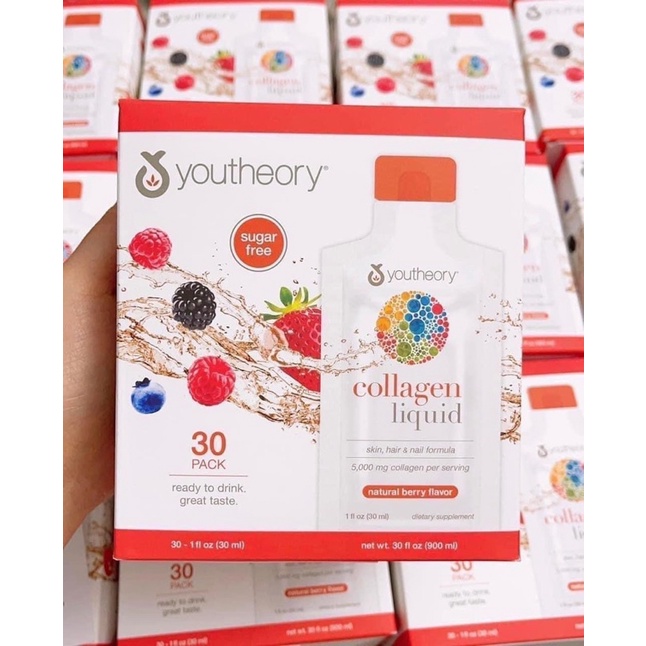 Chính Hãng Collagen Nước Youtheory Collagen Liquid Berry Flavor Hộp 30 gói