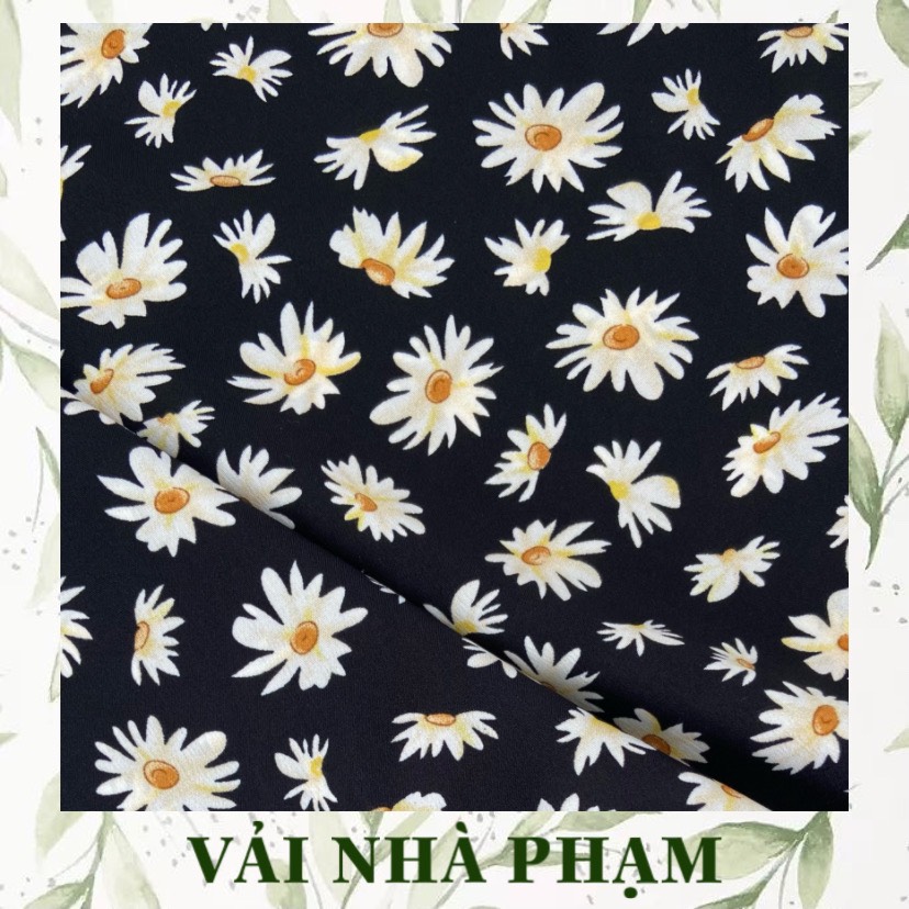 Vải lụa 75d hoạ tiết hoa cúc nền đen-khổ vải 1.5m-vải nhà phạm