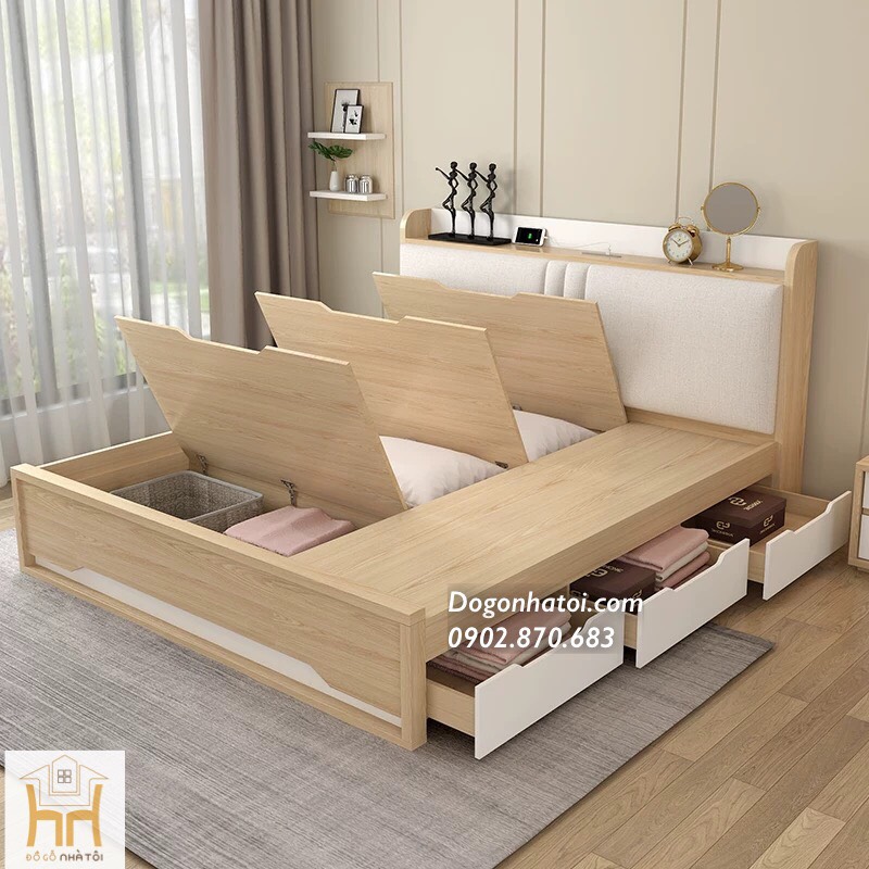 Giường Ngủ Gỗ Có Ngăn Kéo Đơn Giản Tinh Tế GN-624 - Đồ Gỗ Nhà Tôi