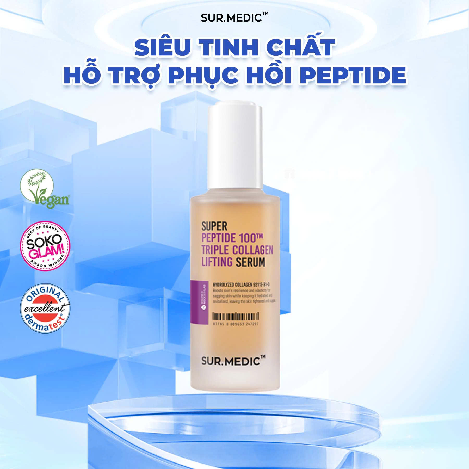 Siêu Tinh Chất Phục Hồi và Trẻ Khoẻ Da SURMEDIC Super Peptide 100TM Collagen Lifting Serum 50ml