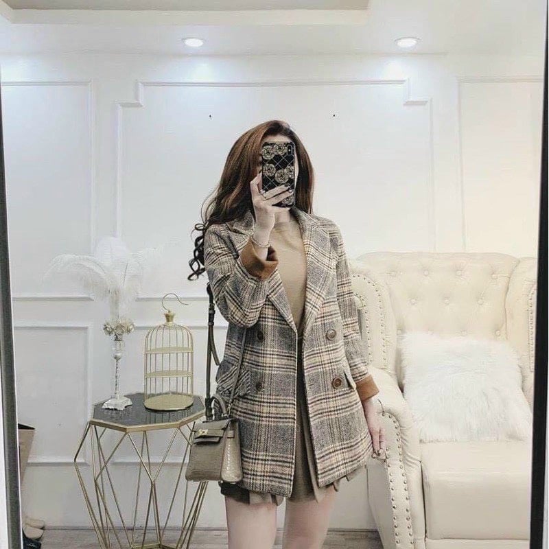 Áo khoác dạ vest nữ kẻ sọc